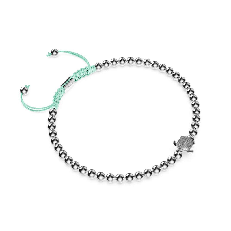 Tortuga | Silber | Aqua | Kristall-Meeresschildkröte | Makramee Charmballa Armband