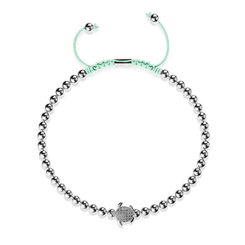 Tortuga | Silber | Aqua | Kristall-Meeresschildkröte | Makramee Charmballa Armband
