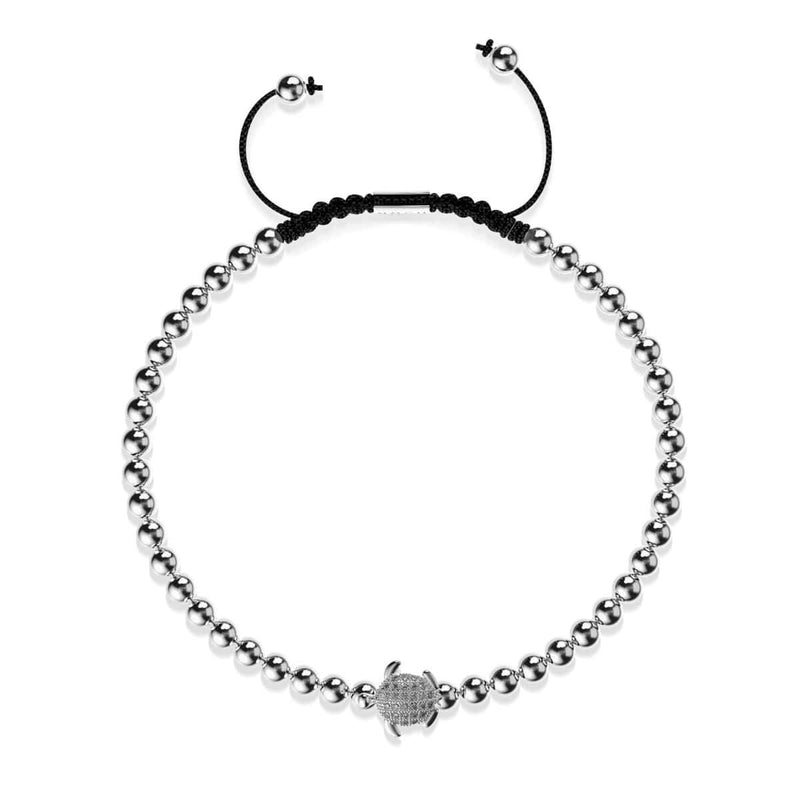 Tortuga | Silber | Schwarz | Kristall-Meeresschildkröte | Makramee-Charmballa-Armband