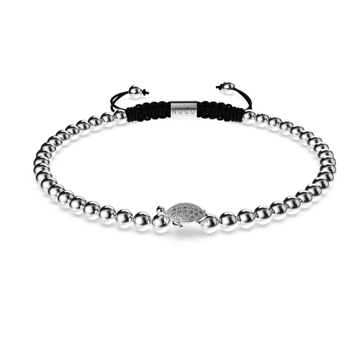 Tortuga | Silber | Schwarz | Kristall-Meeresschildkröte | Makramee-Charmballa-Armband