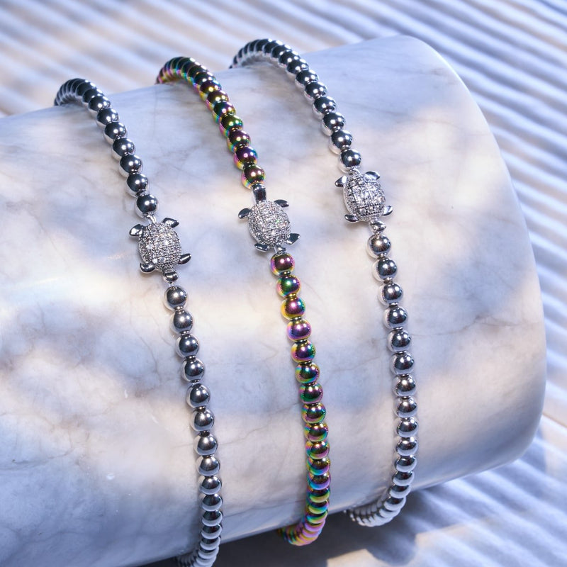 Tortuga | Silber | Kristall-Meeresschildkröten-Armband