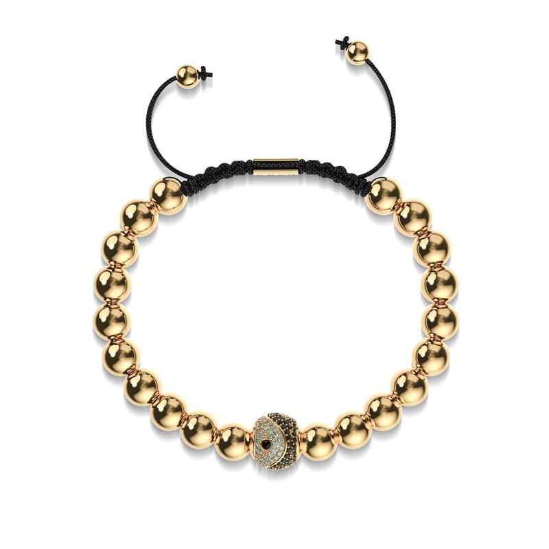 Balance | 18 Karat Gold | Schwarz | Kristall Yin Yang | Makramee Charmballa Armband