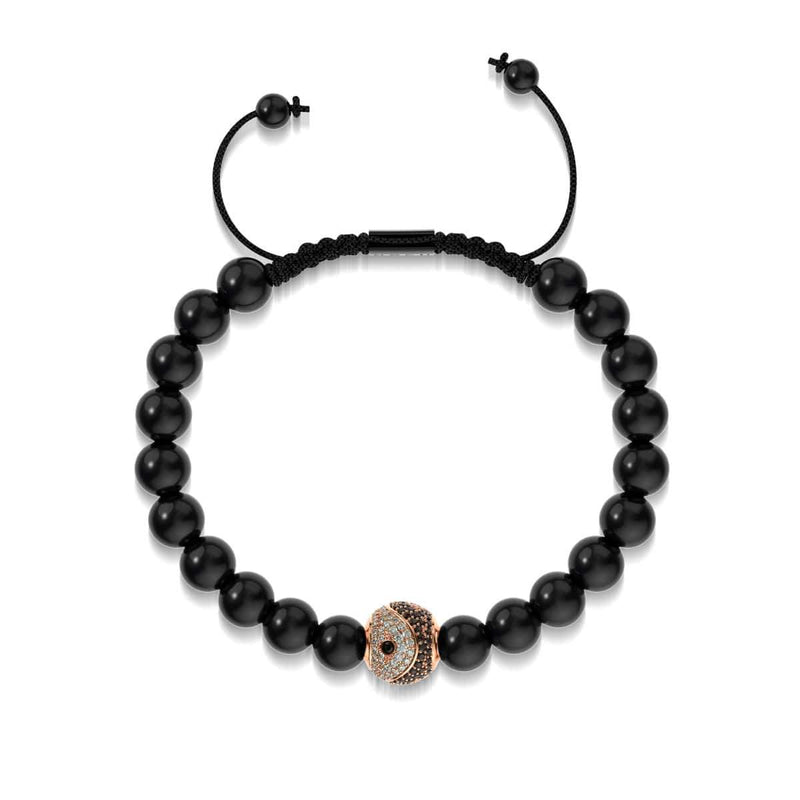 Balance | 18 Karat Roségold & Rotguss | Schwarz | Kristall Yin Yang | Makramee Charmballa Armband