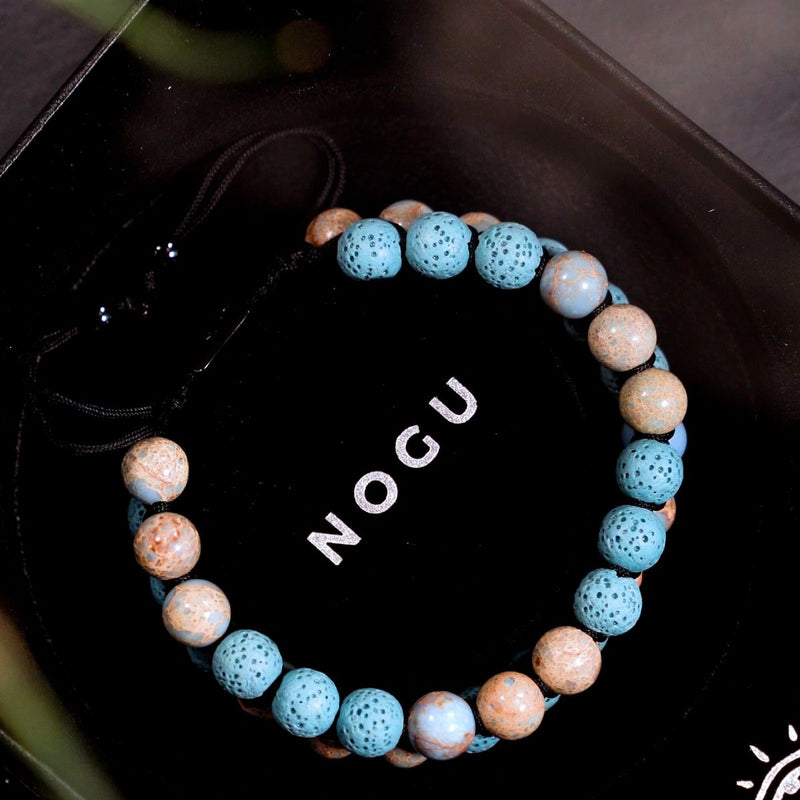 Blauer Ozeanjaspis | Rotguss | Lavastein-Diffusor-Armband