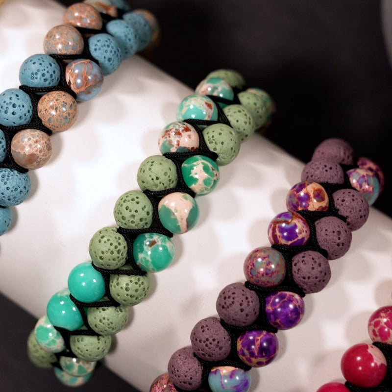 Lila Ozeanjaspis | Rotguss | Lavastein-Diffusor-Armband