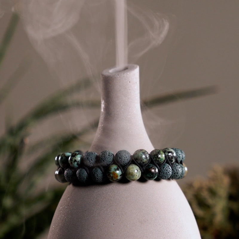 Blaugrüner Ozeanjaspis | Rotguss | Lavastein-Diffusor-Armband