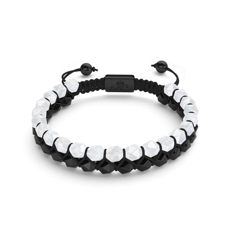 Mondstein & Schwarzer Achat | Rotguss | Doppeltes Geom-Armband