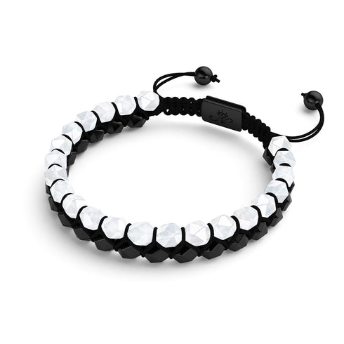 Mondstein & Schwarzer Achat | Rotguss | Doppeltes Geom-Armband