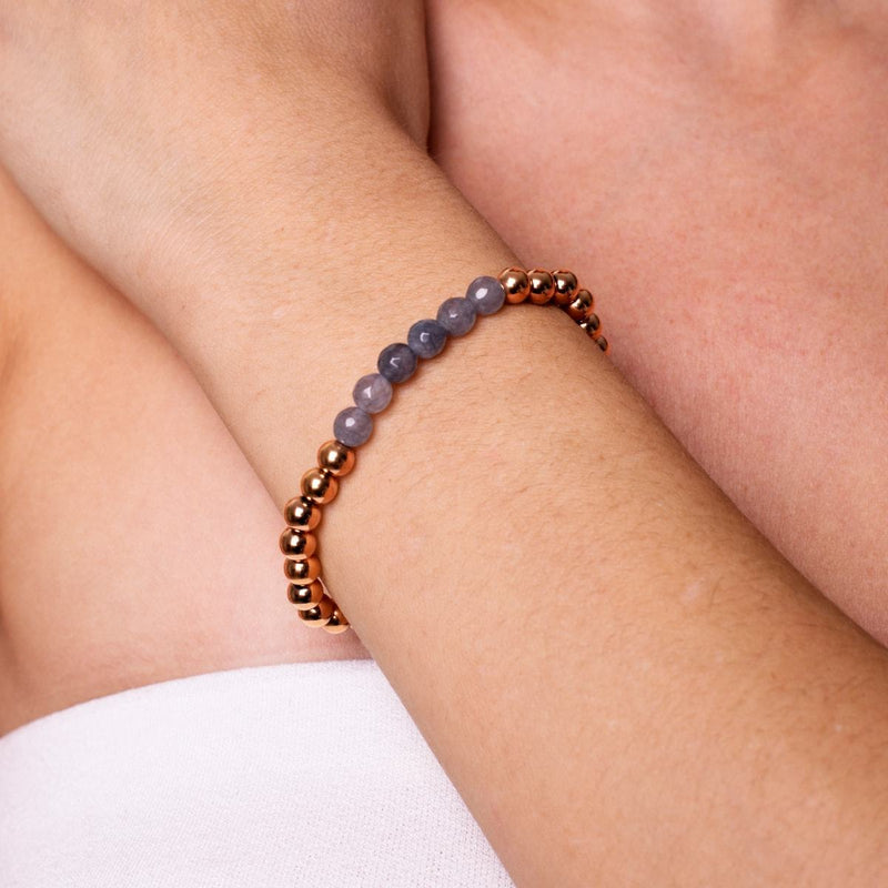 Ansprechend | 18 Karat Roségold | Facettierte graue Jade | Edelstein-Ausdrucksarmband