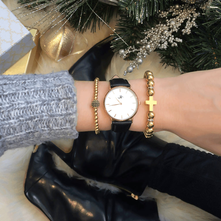 Charismatisch | 18 Karat Gold | Schwarze Zirkonia-Kristalle | Ausdrucksarmband