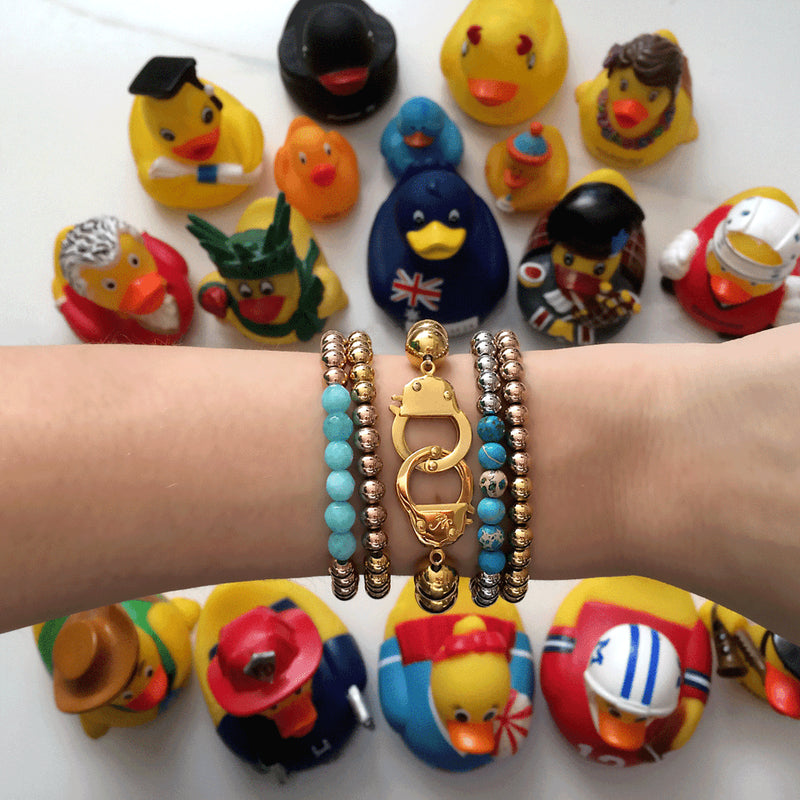 Fröhlich | 18 Karat Roségold | Aquamarin-Jade | Edelstein-Ausdrucksarmband