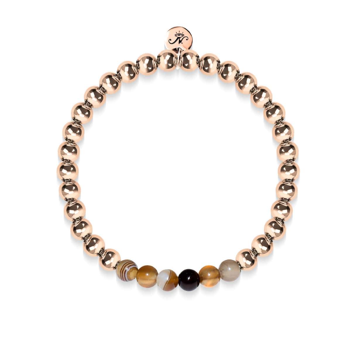 Zufriedenheit | 18 Karat Roségold | Grauer Linienachat | Edelstein-Ausdrucksarmband