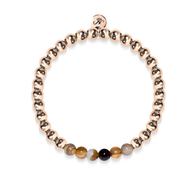 Zufriedenheit | 18 Karat Roségold | Grauer Linienachat | Edelstein-Ausdrucksarmband
