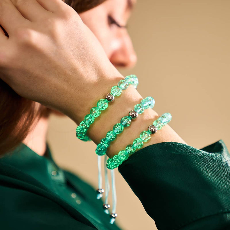 Arktisblau | Silber | Glühwürmchen-Glas-Makramee-Armband