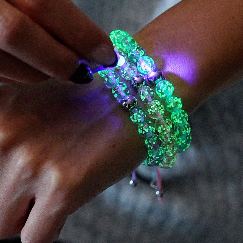 Arktisblau | Silber | Glühwürmchen-Glas-Makramee-Armband