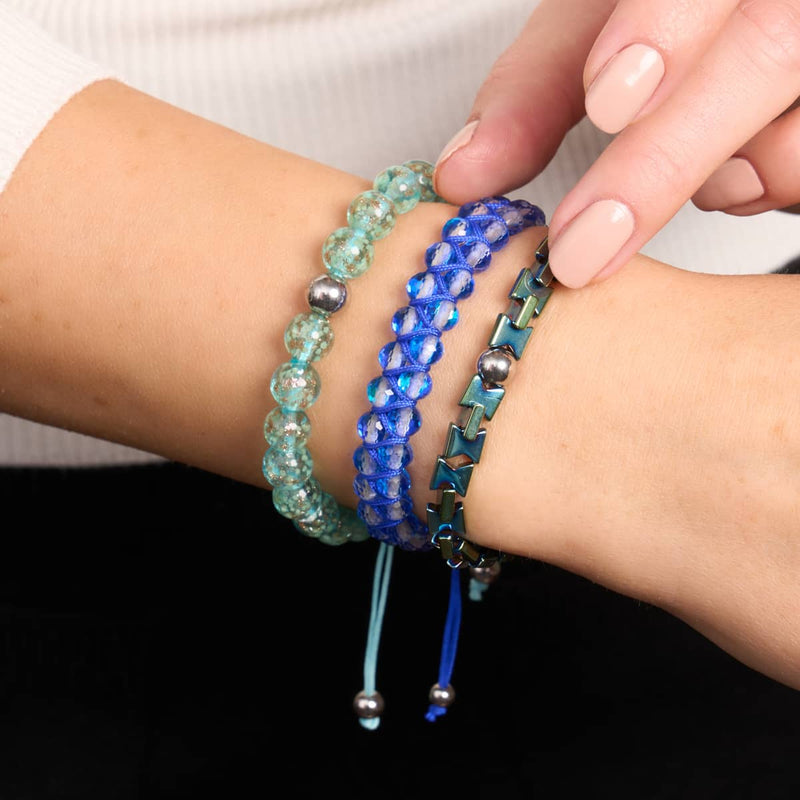Arktisblau | Silber | Glühwürmchen-Glas-Makramee-Armband