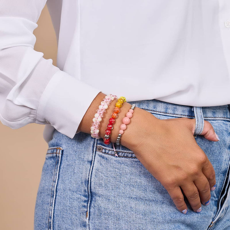 Kaugummitraum | Rosenwasser x Elfenbein | Doppeltes Glühwürmchen-Glasarmband