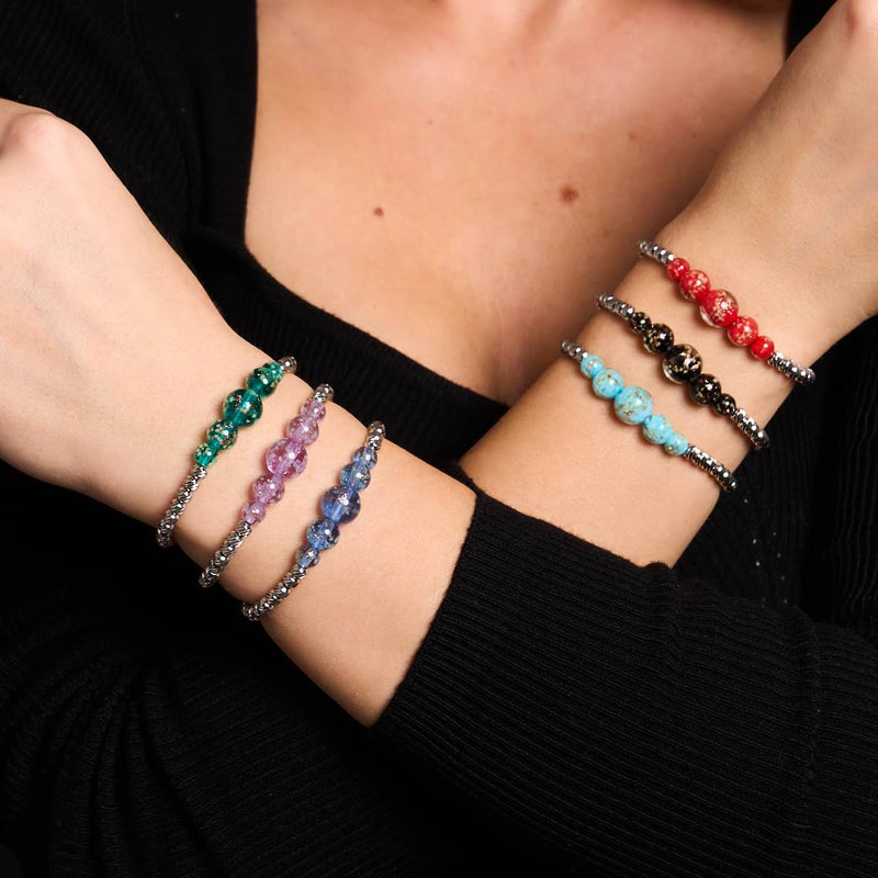 Himmelblau | Silber | Glühwürmchen-Glas-Kaskadenarmband