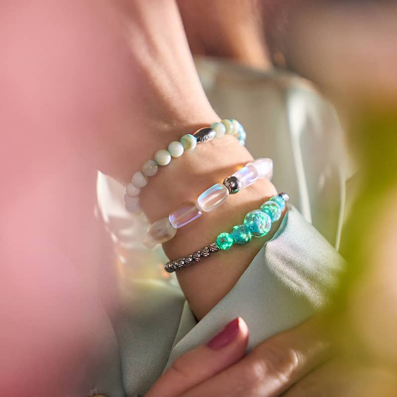 Himmelblau | Silber | Glühwürmchen-Glas-Kaskadenarmband