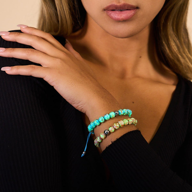 Himmelblau | Silber | Glühwürmchen-Glas-Makramee-Armband