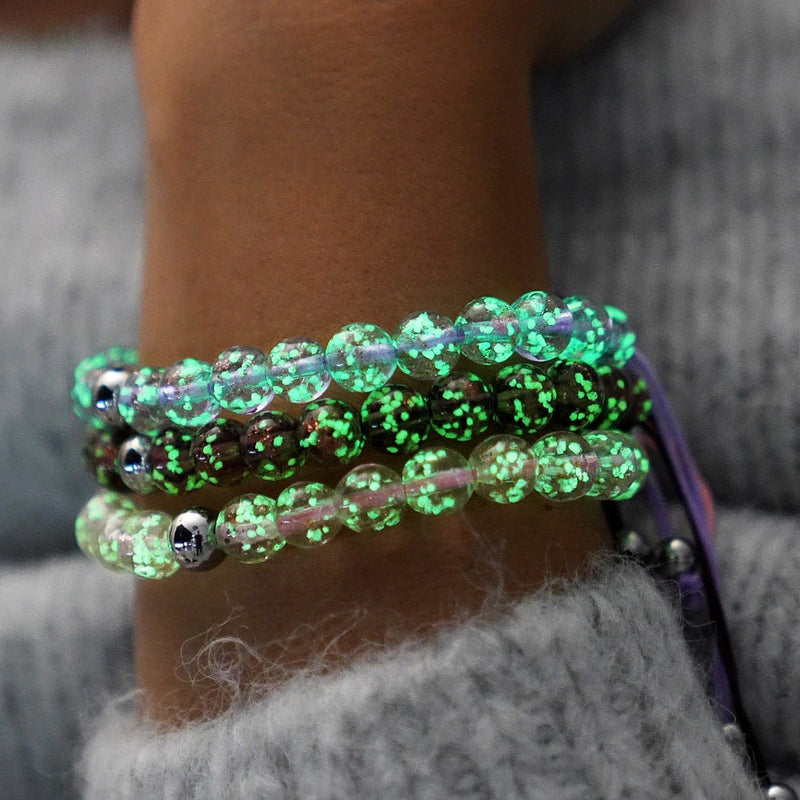 Schokolade | Silber | Glühwürmchen-Glas-Makramee-Armband