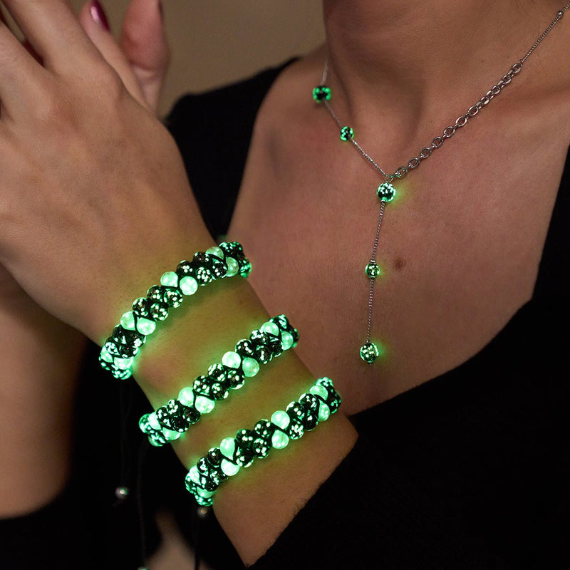 Cookies & Cream | Obsidian x Elfenbein | Doppeltes Glühwürmchen-Glasarmband