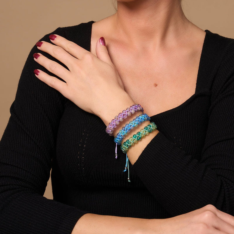 Cookies & Cream | Obsidian x Elfenbein | Doppeltes Glühwürmchen-Glasarmband