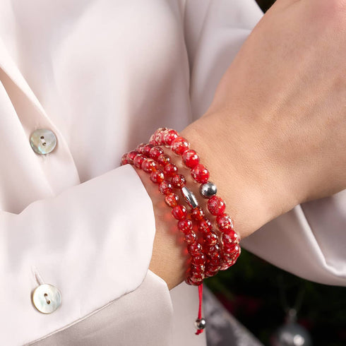 Purpurrot | Silber | Glühwürmchen-Glas-Makramee-Armband