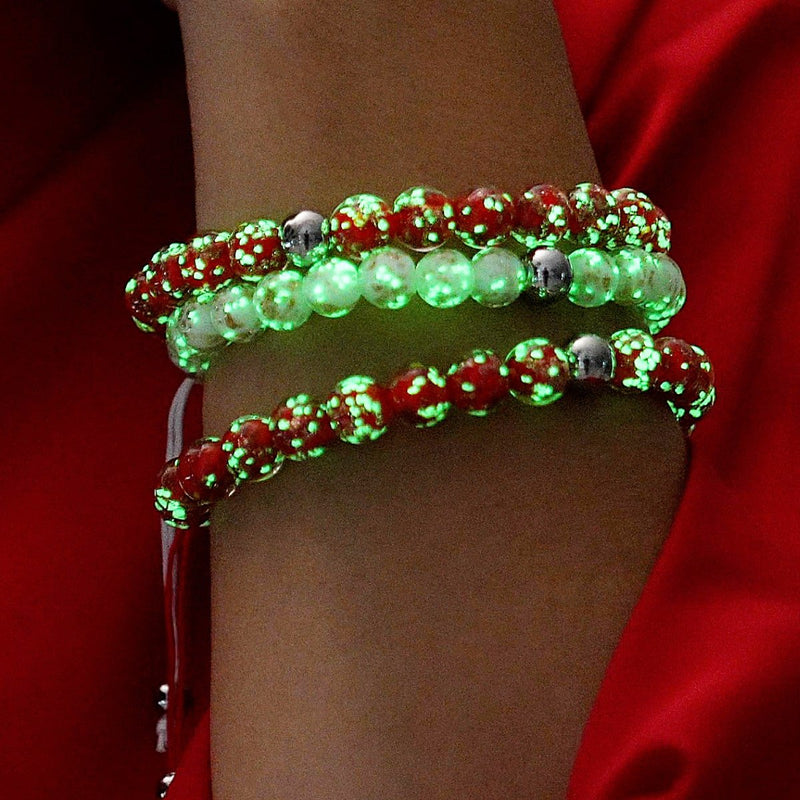 Purpurrot | Silber | Glühwürmchen-Glas-Makramee-Armband