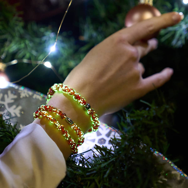 Purpurrot | Silber | Glühwürmchen-Glas-Makramee-Armband