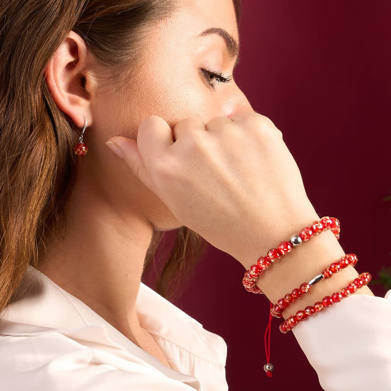 Purpurrot | Silber | Glühwürmchen-Glas-Makramee-Armband