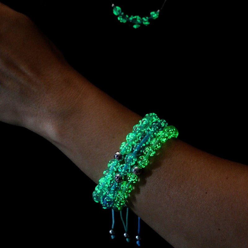 Indigo | Silber | Glühwürmchen-Glas-Makramee-Armband