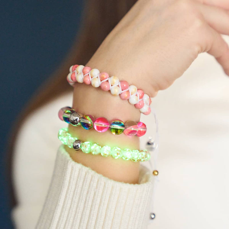 Elfenbein | Silber | Glühwürmchen-Glas-Makramee-Armband