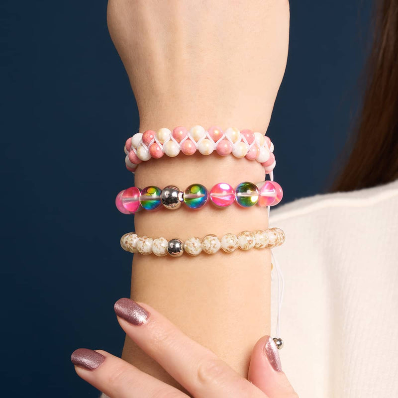 Elfenbein | Silber | Glühwürmchen-Glas-Makramee-Armband