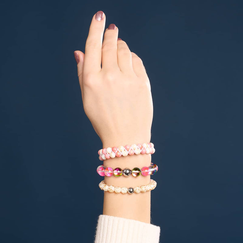 Elfenbein | Silber | Glühwürmchen-Glas-Makramee-Armband