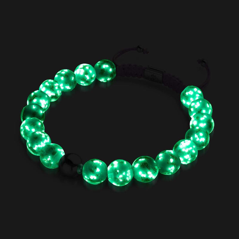 Elfenbein | Silber | Glühwürmchen-Glas-Makramee-Armband