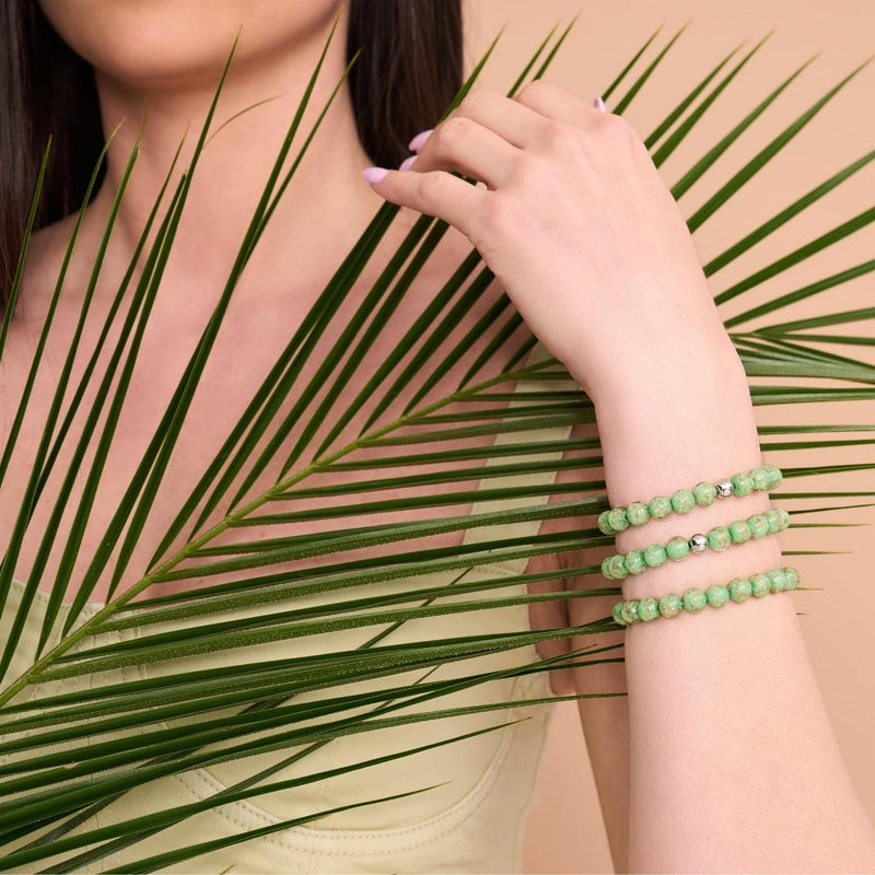 Kiwi | 925 Sterling Silber | Glühwürmchen-Glasarmband