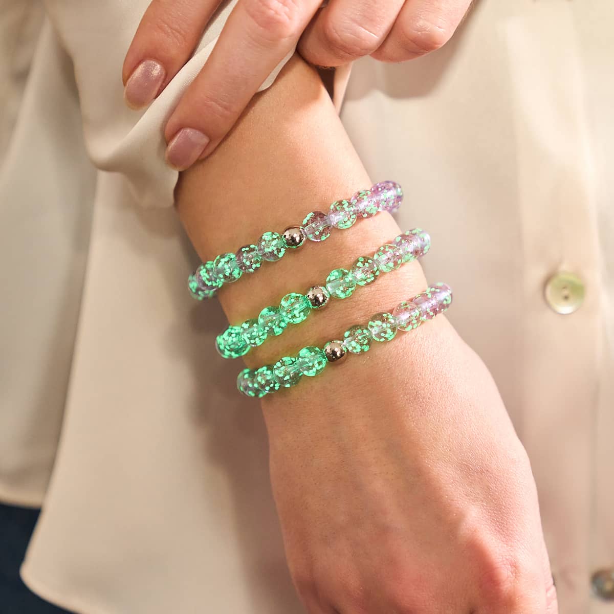 Flieder | 925 Sterling Silber | Glühwürmchen-Glasarmband