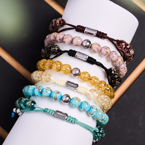 Merlot | Silber | Glühwürmchen-Glas-Makramee-Armband