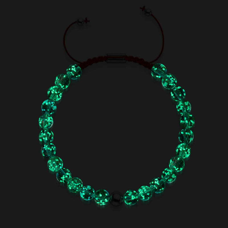 Mini-Armband aus blaugrünem Glühwürmchenglas mit roter Schnur