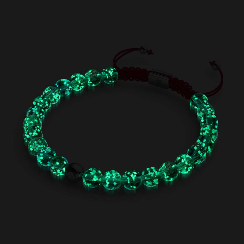 Mini-Armband aus blaugrünem Glühwürmchenglas mit roter Schnur