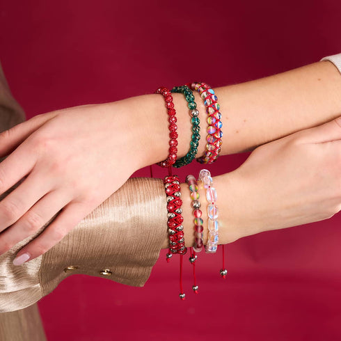 Mini-Armband aus blaugrünem Glühwürmchenglas mit roter Schnur