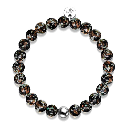 Obsidian | 925er Sterlingsilber | Glühwürmchen-Glasarmband