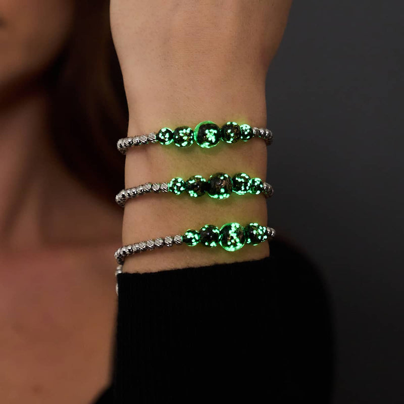 Obsidian | Silber | Glühwürmchen-Glas-Kaskadenarmband