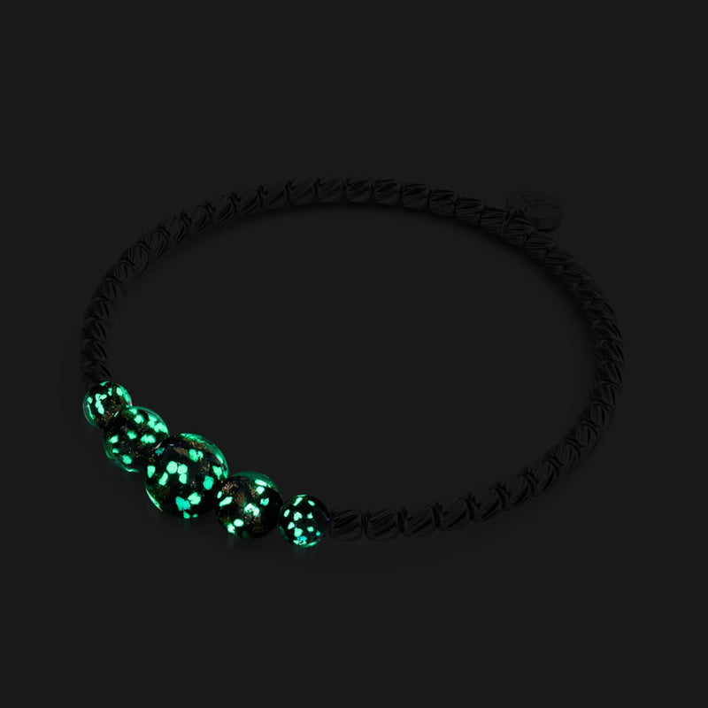 Obsidian | Silber | Glühwürmchen-Glas-Kaskadenarmband