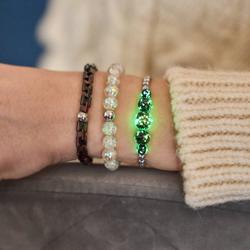 Obsidian | Silber | Glühwürmchen-Glas-Kaskadenarmband