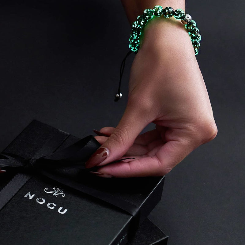 Obsidian | Silber | Glühwürmchen-Glas-Makramee-Armband