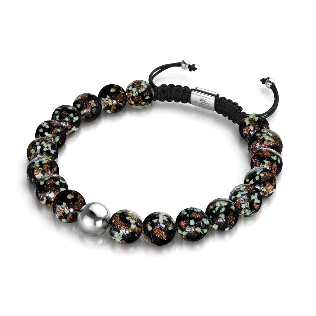 Obsidian | Silber | Glühwürmchen-Glas-Makramee-Armband