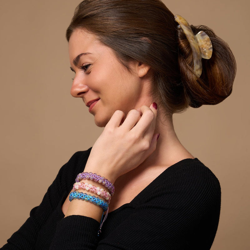 Lila Felder | Immergrün x Flieder | Doppeltes Glühwürmchen-Glasarmband