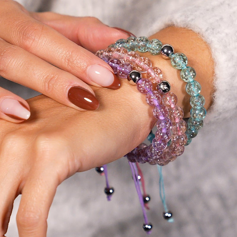 Rosenwasser | Silber | Glühwürmchen-Glas-Makramee-Armband